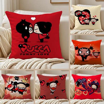 Kawaii P-Pucca Anime Federa Cuscino Peluche Corto Setoso Stampata Fronte-Retro per Divano Tutte le Stagioni Arredamento Casa Regalo