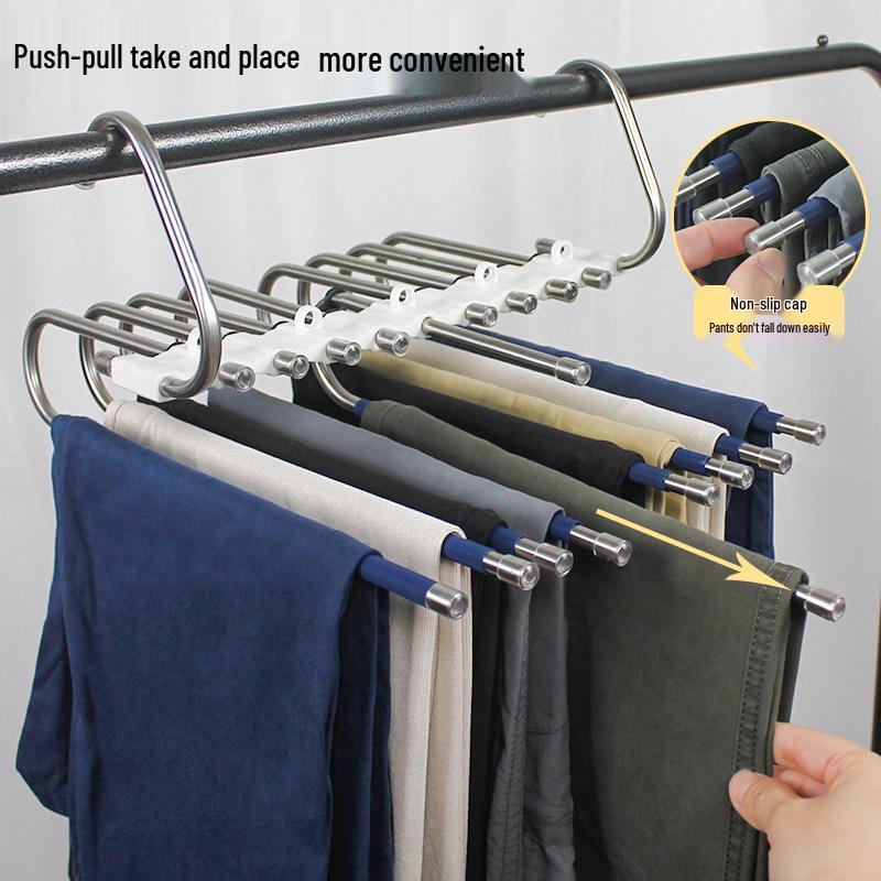 Stainless Steel Multi-Layer Folding Pants Hanger with Clips - Magic Storage Rack for Wardrobe