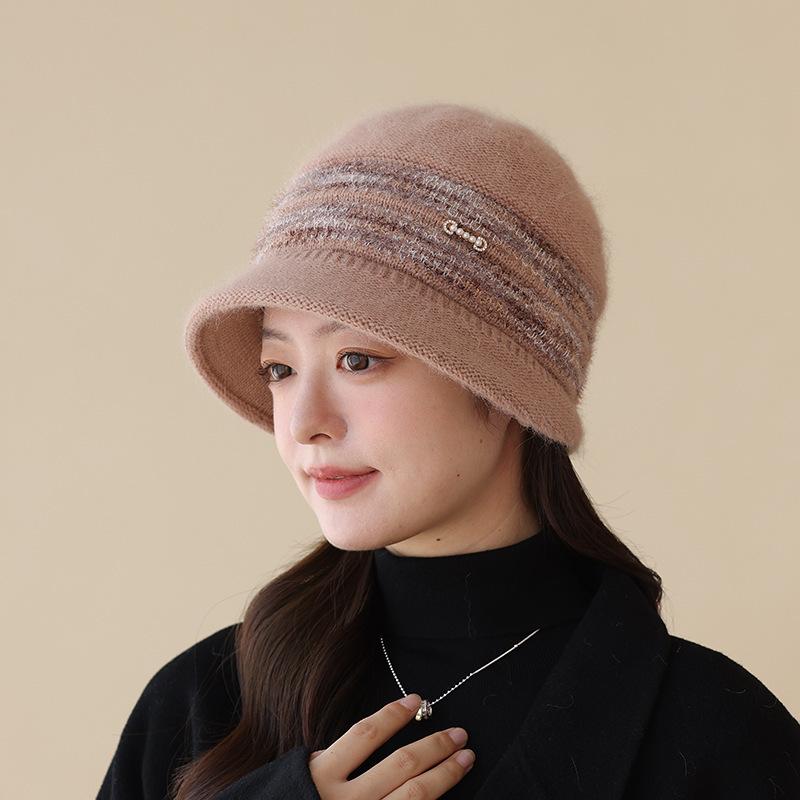 New Autumn and Winter Thickened Color Matching Thermal Hat Cold Mother Basin Hat Middle-aged and Elderly Fashion Hat