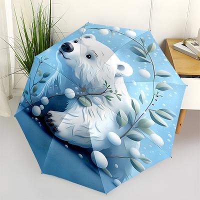 1pc Polar Bear, Winter Umbrella Automatic Open/close, 8-Rib Durable Frame, Compact Folding Design, Ideal Birthday/Holiday Gift 1148A