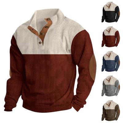Large Size Autumn and Winter Men's Casual Colour Blocking Lapel Sports Sweater Corduroy Stand-up Collar Tops