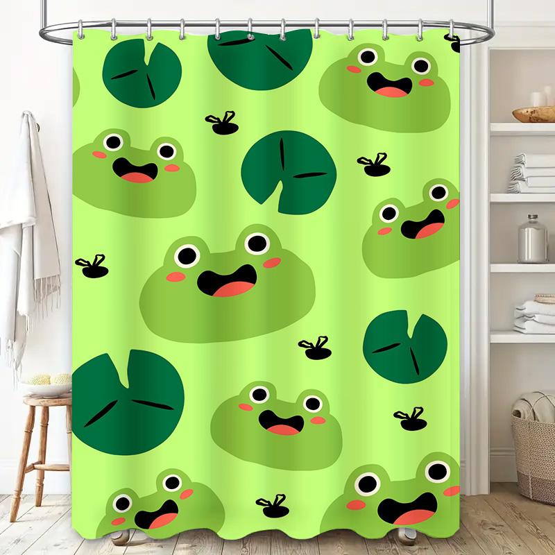 Grünes Froschmuster Duschvorhang Kinder Badezimmer Dekoration Wasserdichtes Gewebe, Haken Enthalten, Anpassbare Größe (Farbe und Design wählen)
