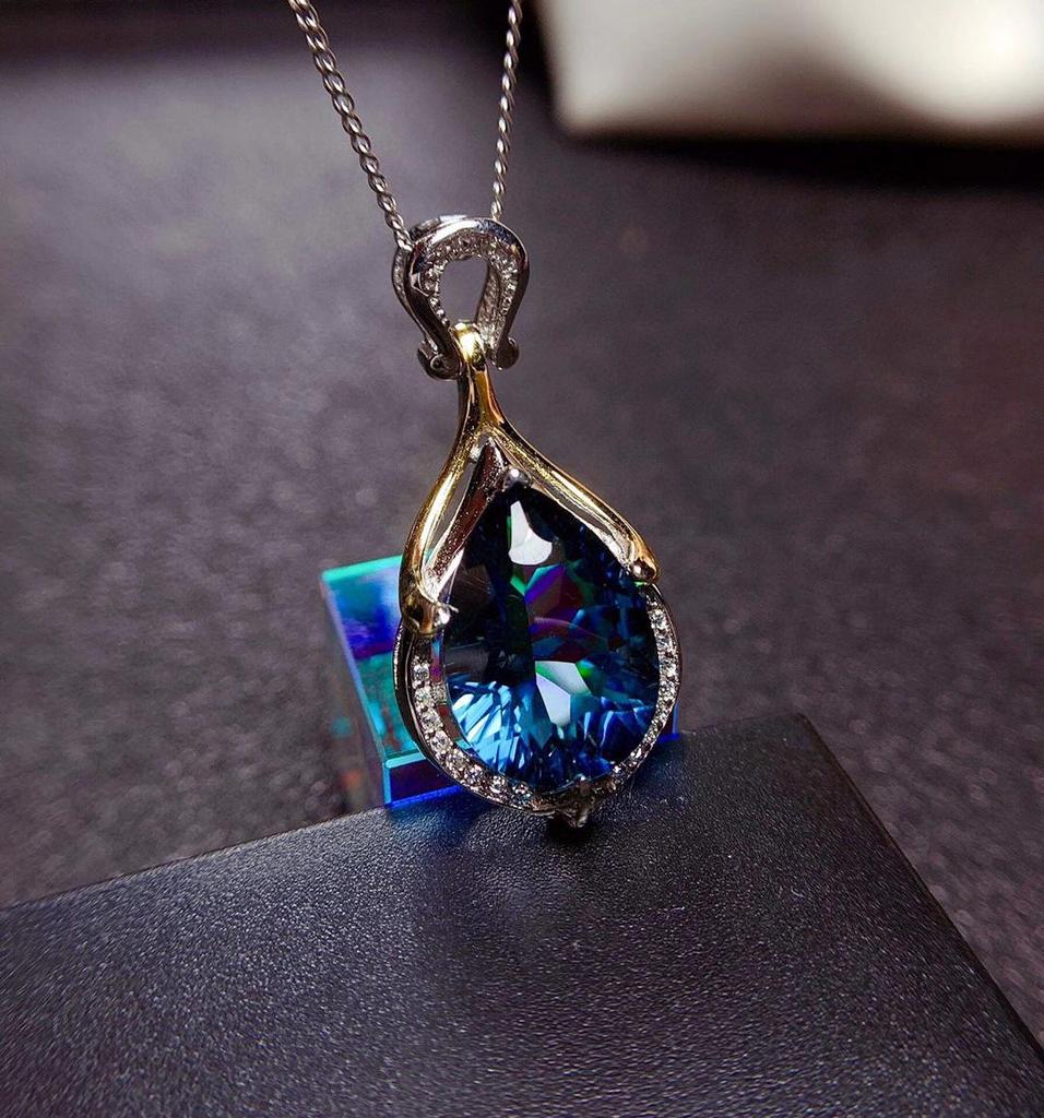 Sapphire-Toned Mermaid's Tears Pendant Necklace