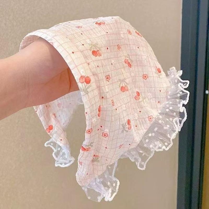 Idyllic lace headband new blast furnace top triangle scarf headband French retro plaid sweet and cute headscarf