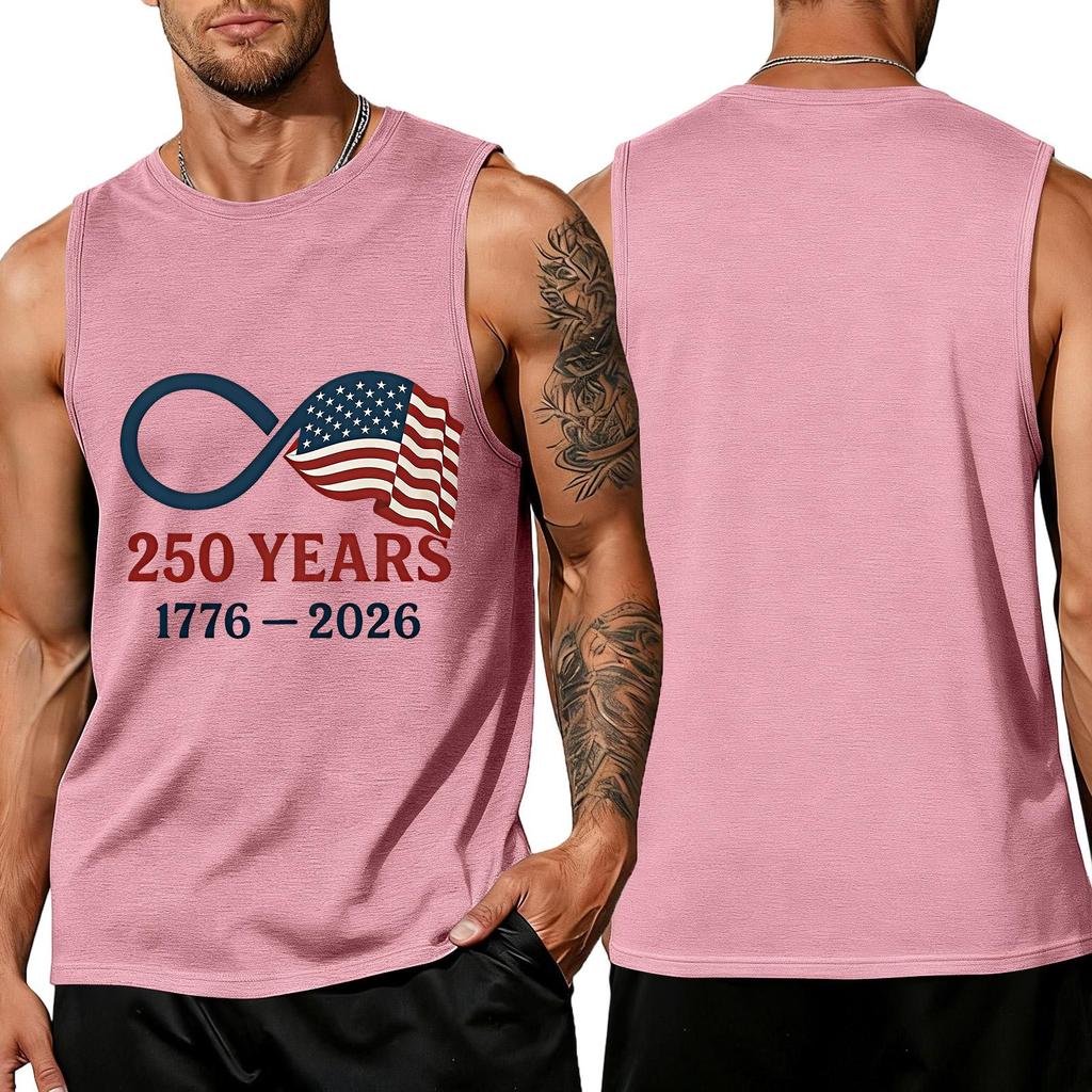 Men's Sleeveless Crew Neck Tank Top with Flag Print 250 Years Anniversary Athletic Fit Shirt