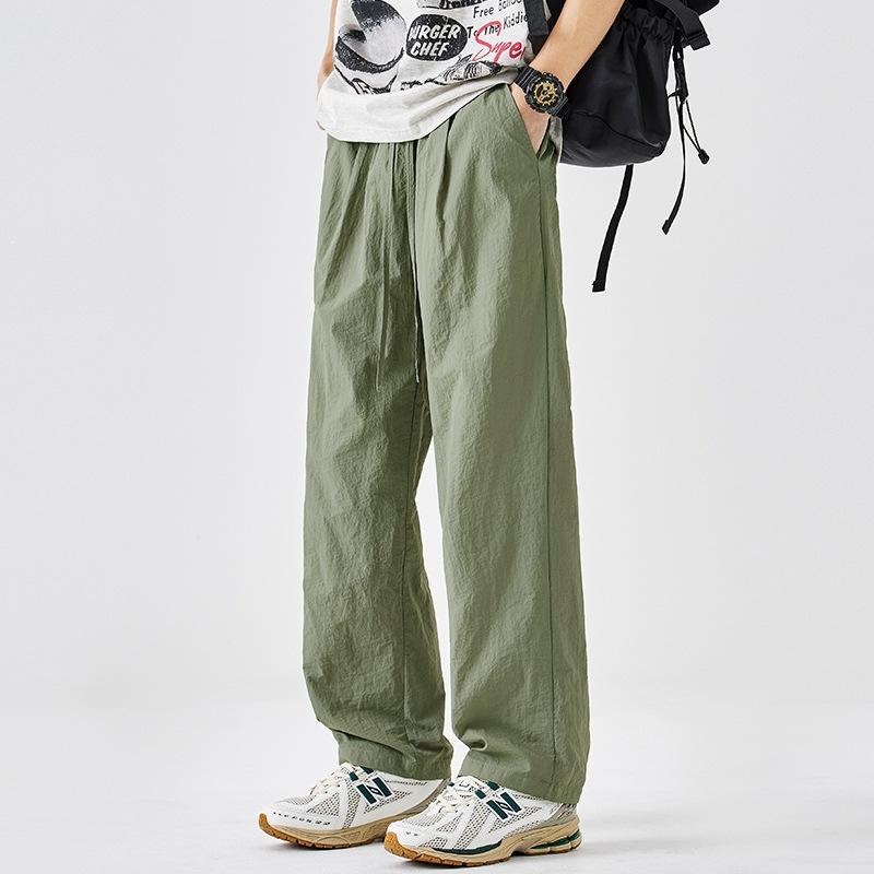 Ice silk pants men's casual loose straight summer thin quick-drying sports trendy brand drape wide-leg trousers