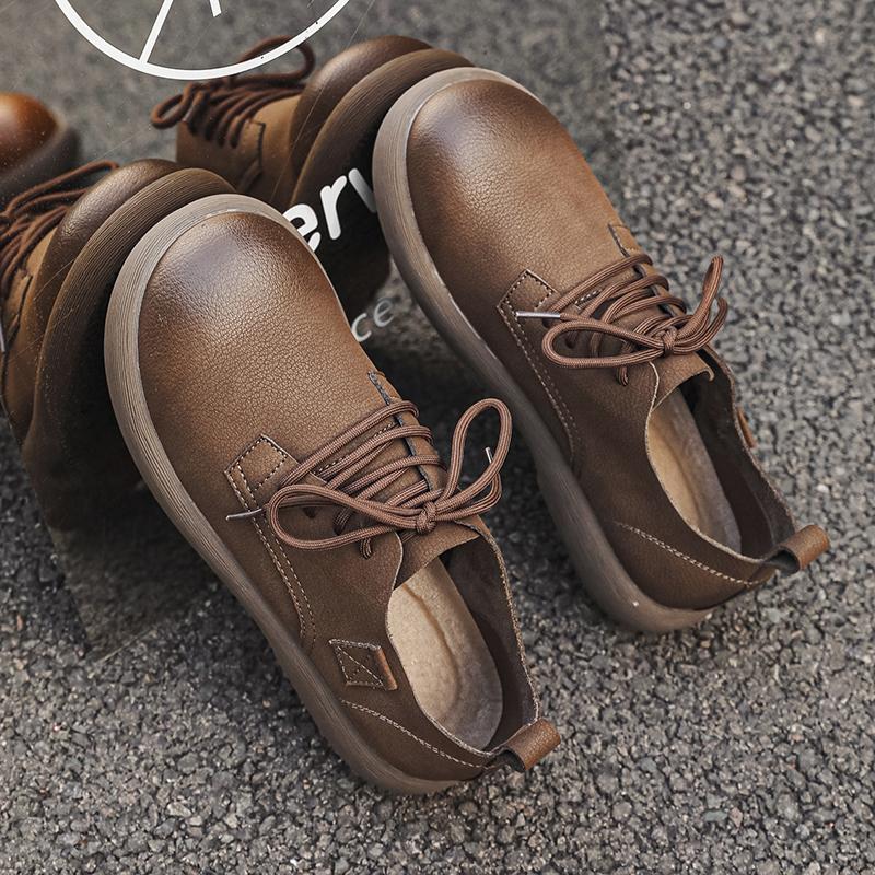 Fashion Men's Leather Casual Shoes Breathable Lace-Up Flats for Men Soft Lightweight Walking Shoes Comfortable Business Dress Sneakers