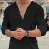 Summer Men T-Shirt Sweat Absorption Solid Color Three-quarter Sleeves V-Neck Loose Fit Shirt Top Streetwear for Men