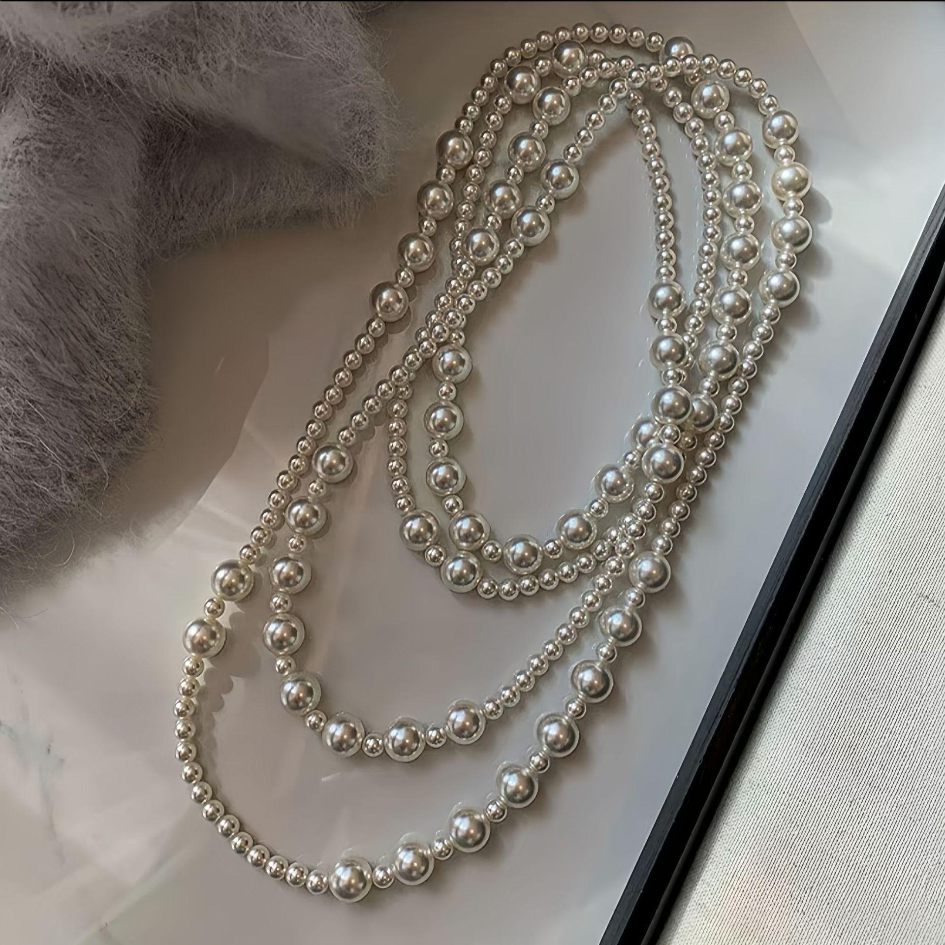 Women s Retro Multi-Layer Pearl Necklace - Elegant Sweater Chain and Collarbone Accessory