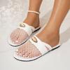 Women's Shoes Mesh Ballet Flats Women's Buckles Patent Leather Trim Comfortable and Breathable Hollow