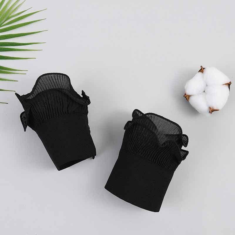 

Short Sleeve Oversleeve Women s Easiest for Match Mesh Lace Decorative Sleeve Sweatshirt Gloves Base Lace Short Fake Cuff Black wood ear edge [double-breasted]] One size