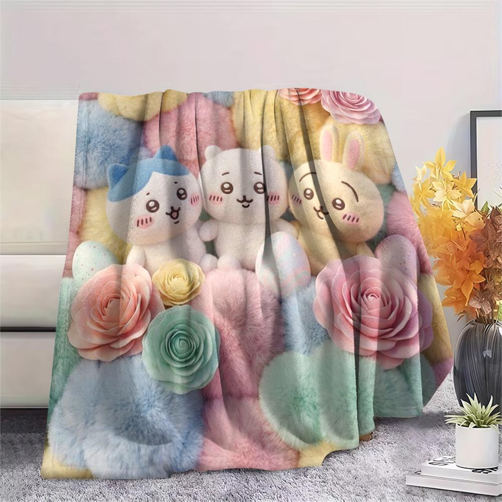 1Pc Chiikawa Print Flannel Blanket, High Quality Comfortable for All Seasons, Home Decor, Warmth and Comfort, Perfect for Christmas Gifts