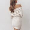 Damen Off-Shoulder Rippstrick-Pulloverkleid Umgeschlagener Kragen Langarm Mini-Kleid Trendige Herbst-Frühlings-Outfits Kleider für Damen