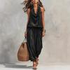 Damen Sommer Zweiteilige Sets Trägerloses Oberteil mit Wasserfallausschnitt und Crop Pants Passende Sets