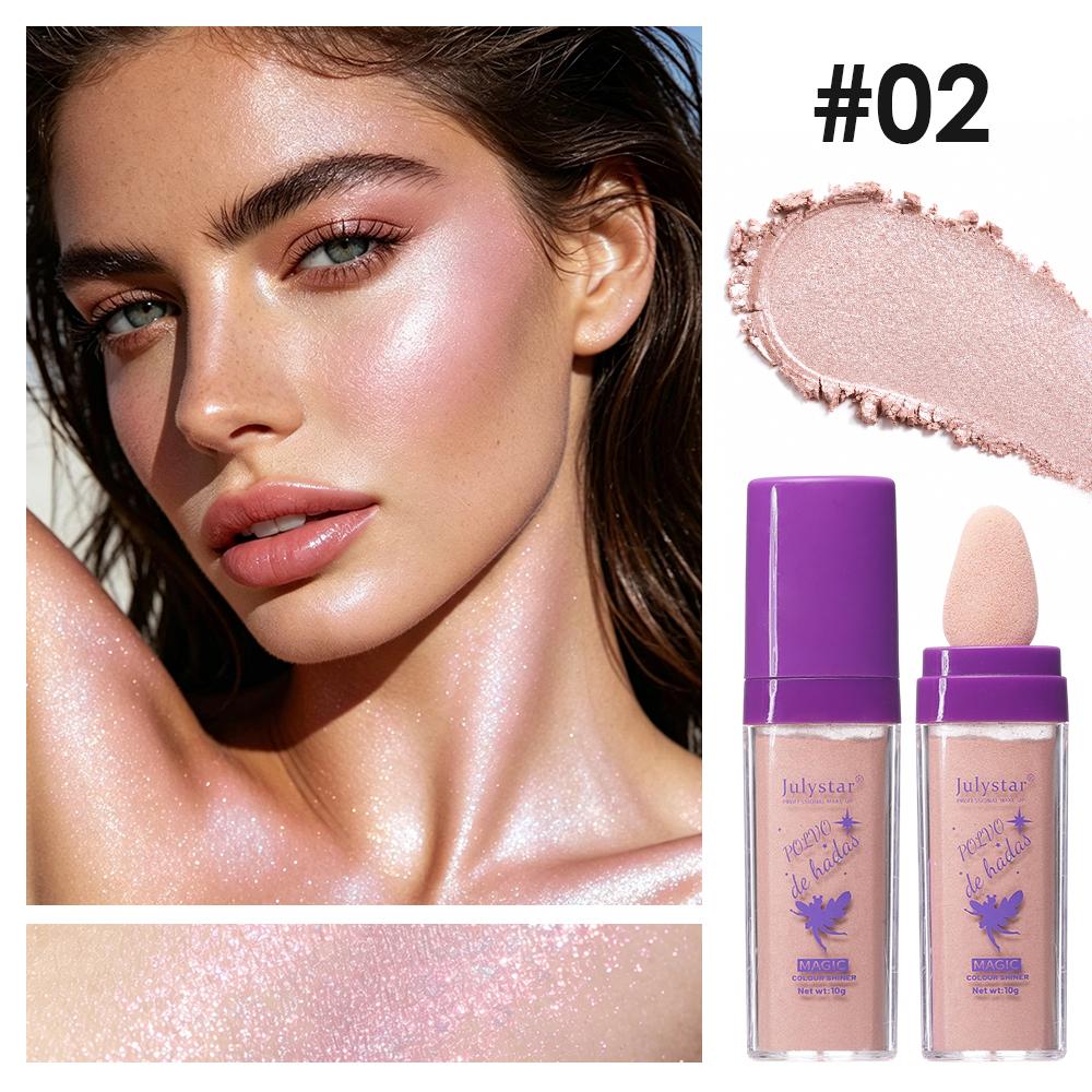 Julystar Glitter Powder, 6 Colors Magic Shimmer Highlight Pat Powder for Body Face Shining, Sparkle Fairy Dust Beach Party Makeup for Hair & Lips