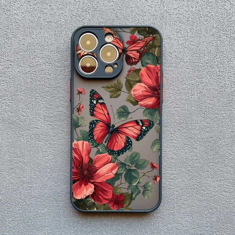 Vintage Blumen Handyhülle Für iPhone 12 11 13 Pro Max Mini 16 15 14 Pro Max X XR XS 8 7 14 15 Plus SE Schmetterling Pflanze Rückseite