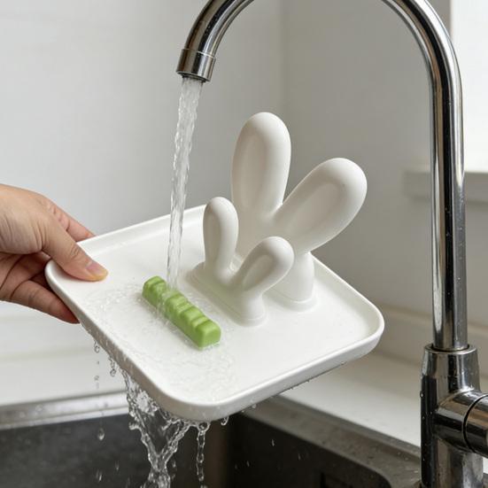 Pot Lid Organizer, with Drain Tray Double-Layer Card Slot, Cute Bunny Ears Shape Organizer, for Kitchen Pot Lids And Spatulas