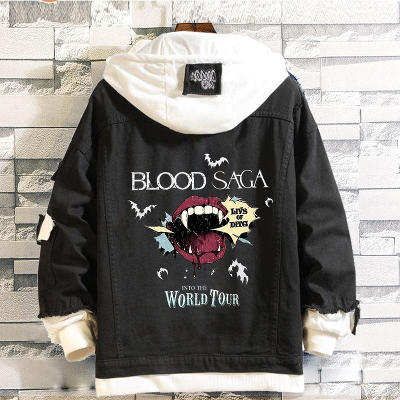 ENHYPEN BLOOD SAGA Tour Printed Denim Jacket ENGENE Fan Hooded Loose Support Jacket