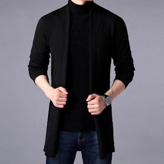 Men Cardigan Sweater Pure Color Anti-shrink Autumn Men Winter Knitting Sweater Coat for Work