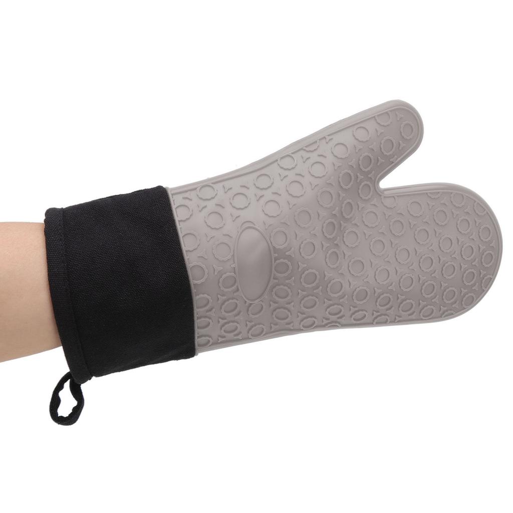 Silicone Oven Mitts Non Slip Kitchen Baking Gloves High Temperature Resistant 2 Fingers Long Gray