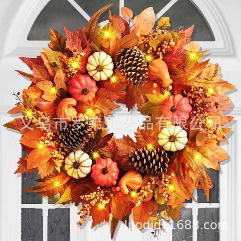 Harvest Wreath With Pumpkins Berries Vine Circle Halloween Thanksgiving Door Decor