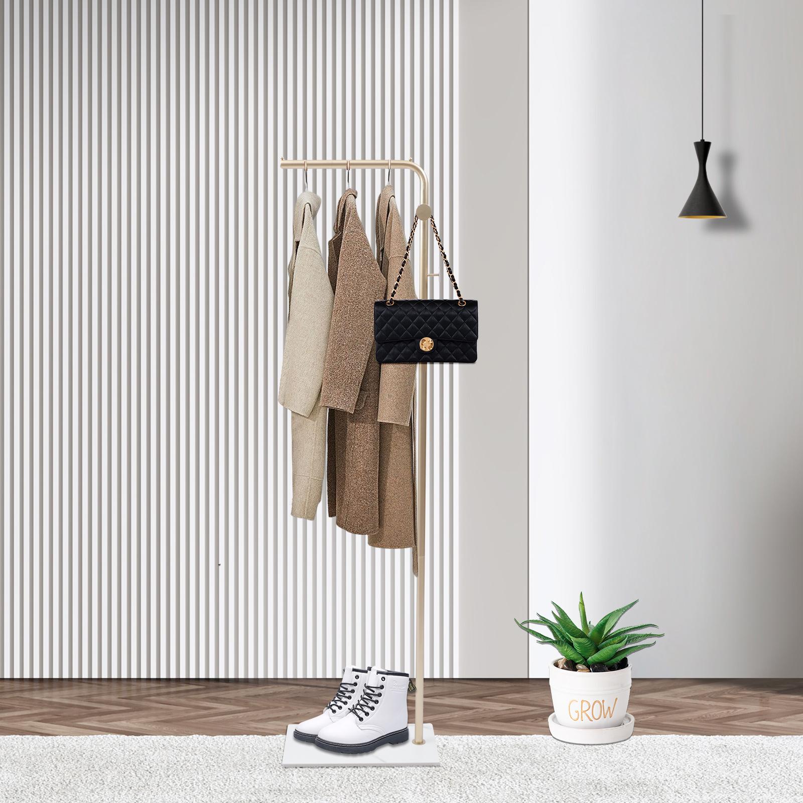 

Metal Coat Rack Freestanding, Natural Marble Base Coat Stand with 3 Hooks, Entryway Hall Tree Organizer for Jackets, Hats, Bags золотой