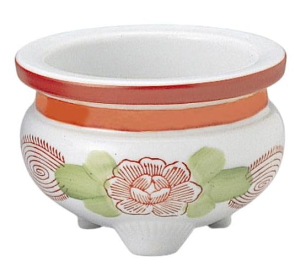 

Three-legged incense burner, red enamel [3.5 inches] Buddhist altar accessories, for memorials and urns