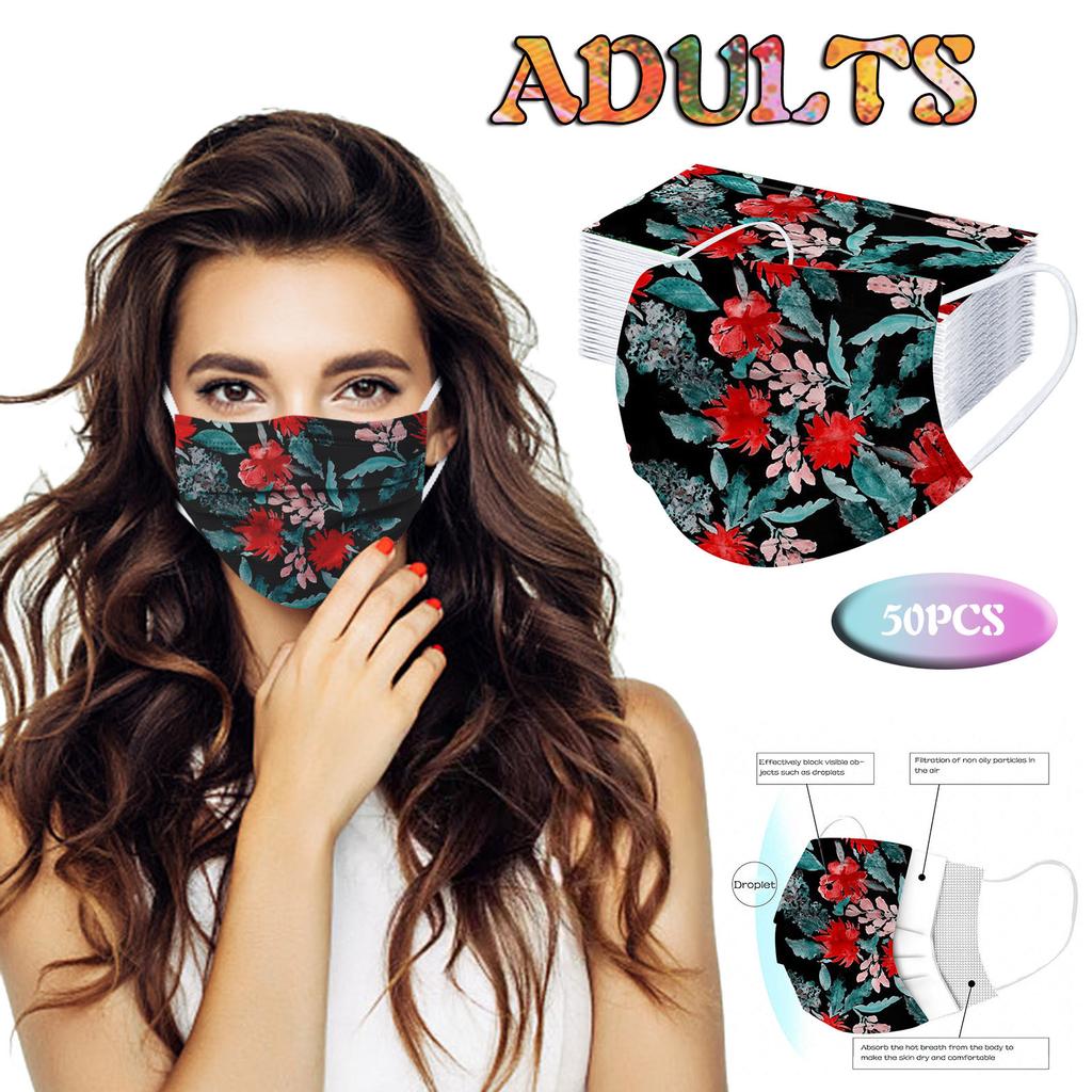 50 Stück Erwachsenen Drei-Lagen Schutz Staubdicht Cartoon-Druck Einwegmaske