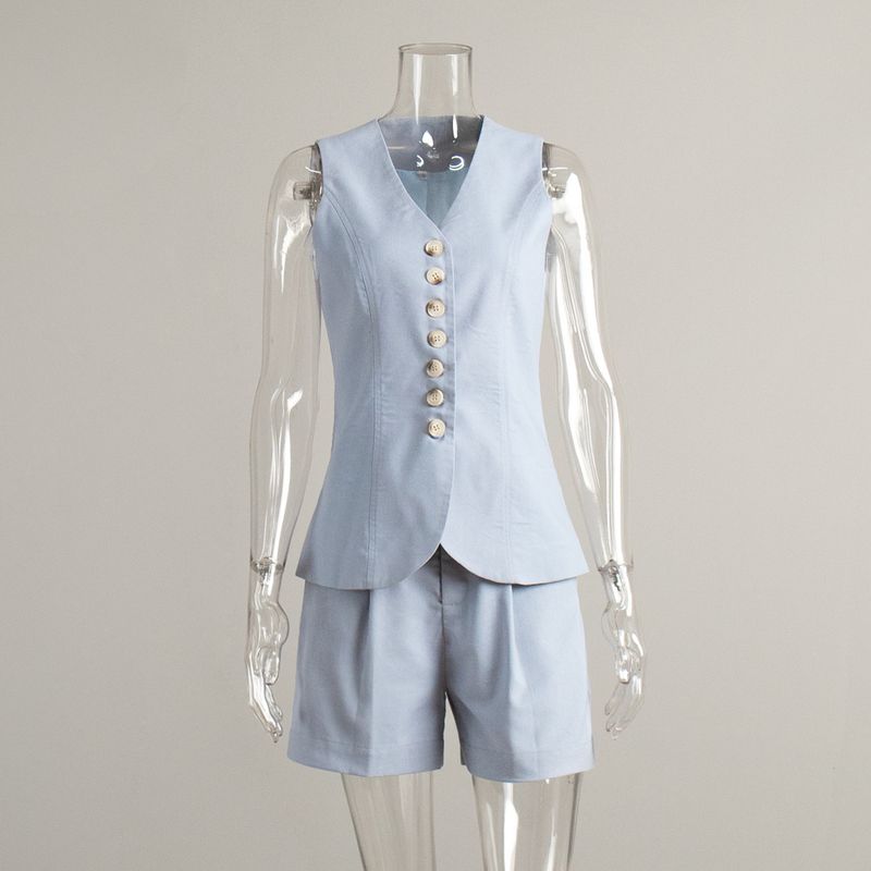 V-neck Sleeveless Vest Shorts Set V-neck Sleeveless Vest Leisure Shorts Set
