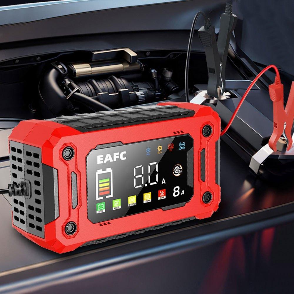 EAFC Smart 12V 8A Car Battery Charger - Large Color Screen, EU Plug