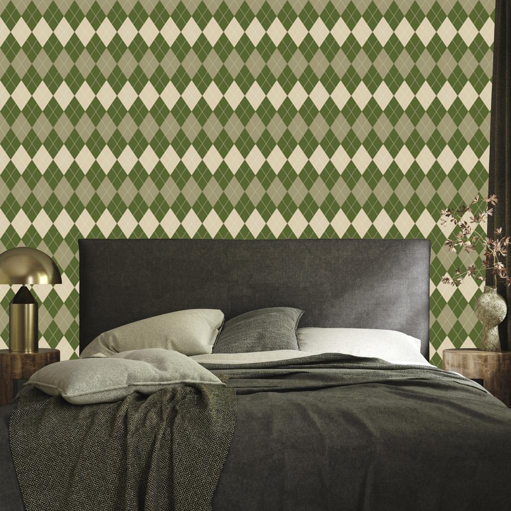 Autumn Checkered Wallpaper Olive and Beige for Living Room and Bedroom 50x1000