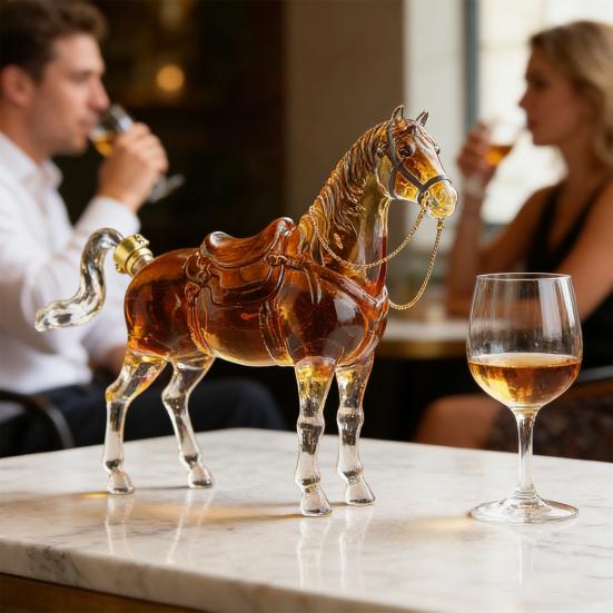 Pferdeförmiges Weinglas Weinflasche mit Sternzeichen Pferd Dekanter 1000ml Einzigartiger Silikonstopfen Wein