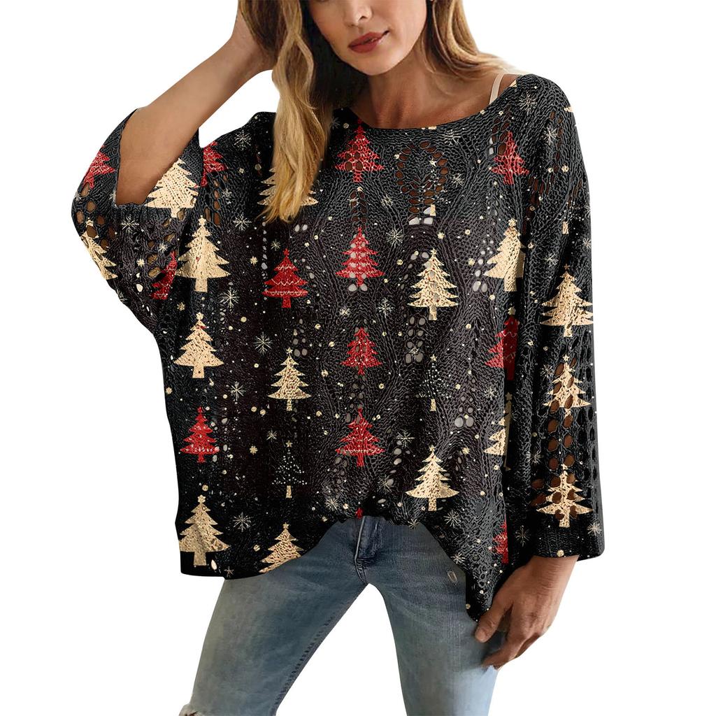 XY-LK01-Pullover hollow blouse 3D printed sweater spring and summer new