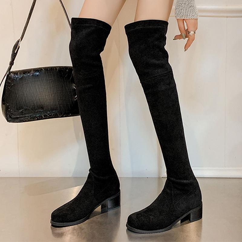 

2026 High Boots for Women s High Heels Chelsea Boots Designer Suede Shoes Fashion Winter Cozy New Luxury Femme Chelsea Botas 35 чёрный