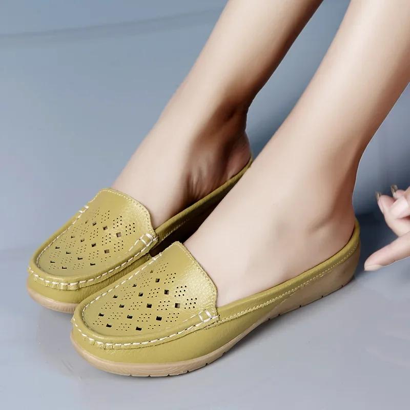 Fashion New Women's Wedge Shoes Female Round Toe Hollow Out Casual Half Slippers Moccasins Leisure Ladies Slip on Sneakers Mules