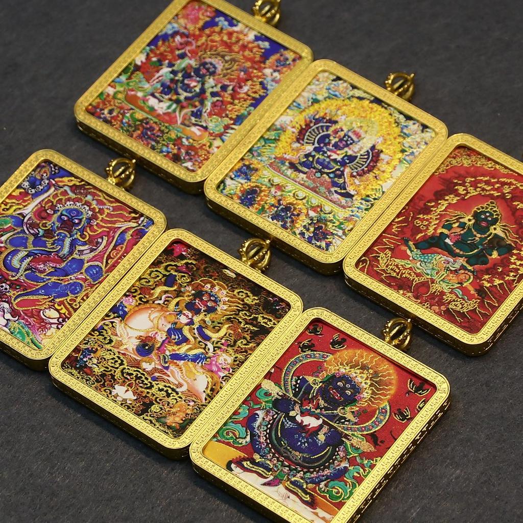 Pandantiv Thangka Mahakala Tibetan Jambhala Alb: Pictat manual, Aurit, Artă Exquisită Budism Tibetan