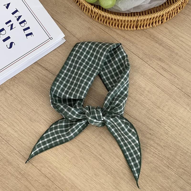 Silk Scarf High-end New Plaid Literary and Decorative Neck Scarf Retro Cotton and Linen Triangle Scarf Headscarf Headband Hair Tie