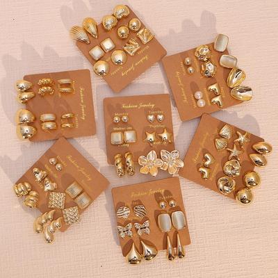 Juego de 6 piezas: Pendientes Elegantes con Forma de Gota de Agua en C - Europeos y Americanos