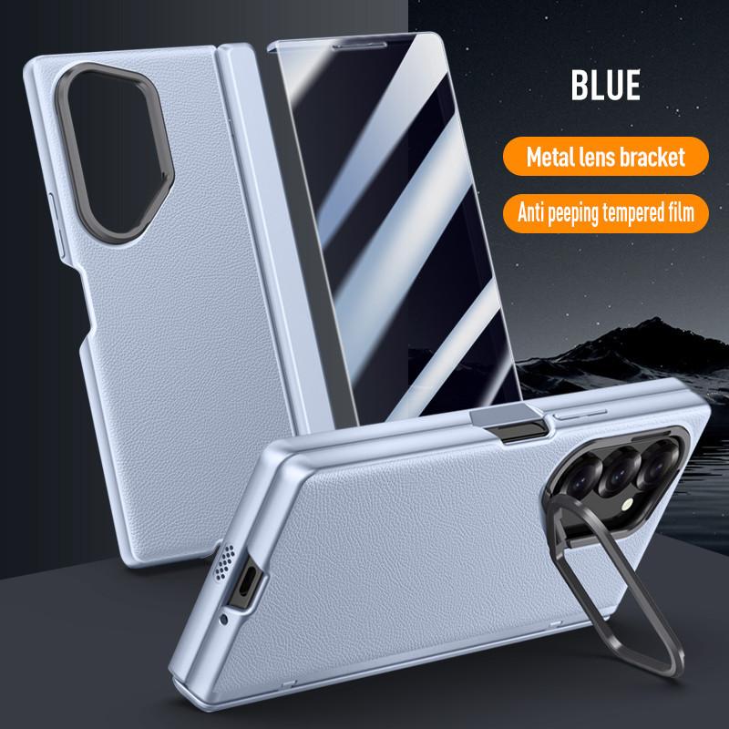 Magnetic Metal Ring Bracket Phone Case for Samsung Galaxy Z Fold 6 5G with Lens Stand Skin Feel Leather Hinge Protective Cover