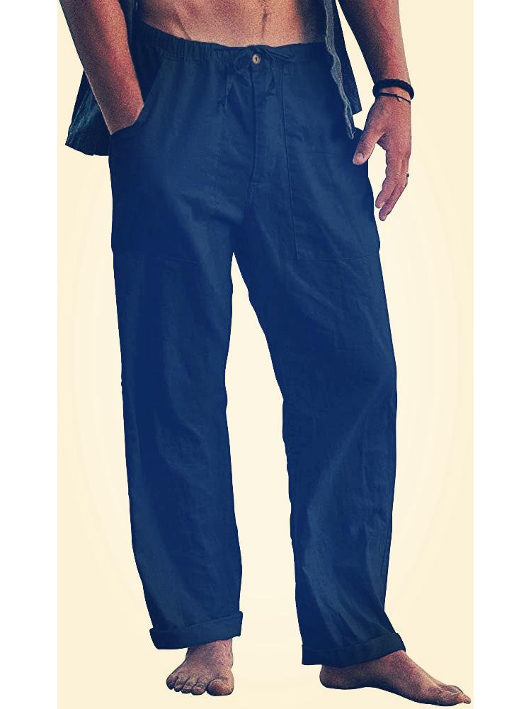 

2026 Men s Linen Yoga Beach Pants: Casual Summer, Loose Fit, Drawstring Waist, with Pockets 5XL