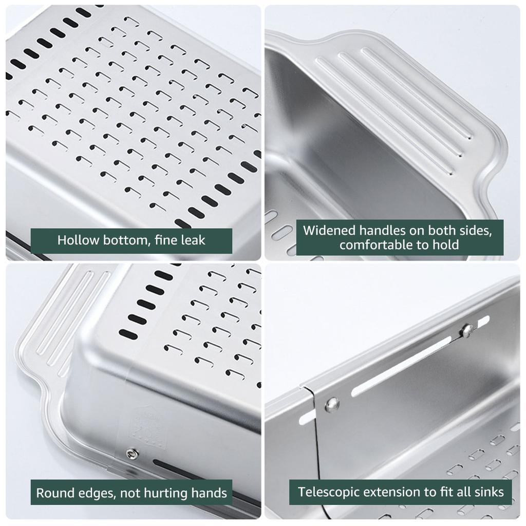 Edelstahl Abtropfkorb Ausziehbarer Spülen Siebkorb Lebensmittelqualität Hitzebeständig Sieb für Spülen Kleiner als 17,3 Zoll