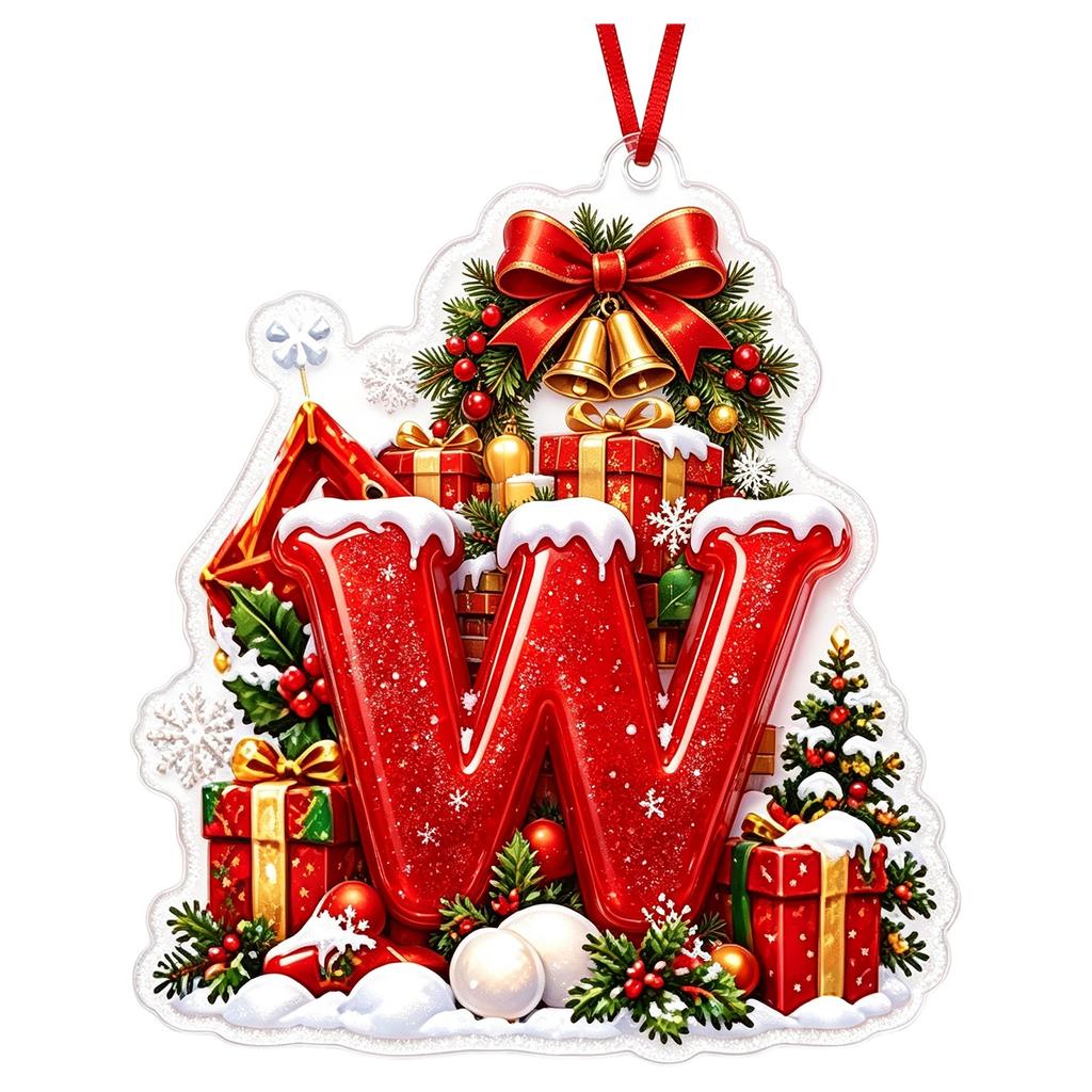 Christmas Acrylic Hanging Ornament, Red Snow Scene Letter Design, 2D Flat Decoration for Christmas Tree and Home Holiday Decor