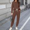 Sets For Women 2 Piece Round Neck Long Sleeve Shirts Colid Sweatpants Pocket Sets