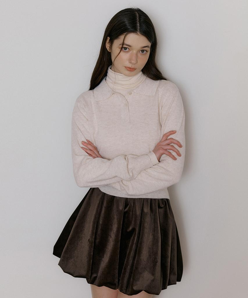 REORG Wir Soft Button Collar Knit Oatmeal