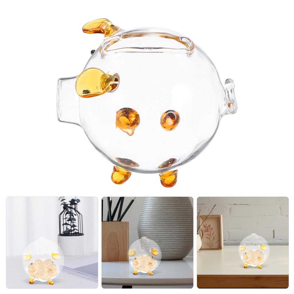 Transparent Glass Piggy Bank Decorative Pig Money Pot Desktop Saving Jar Clear Coin Storage Box Glass Piggy Bank