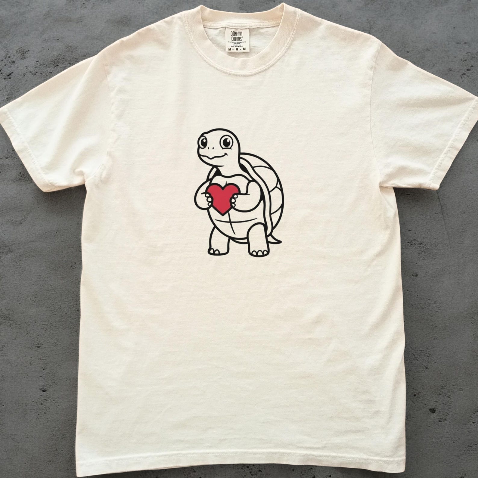 Cute Turtle Holding HearT shirt, Adorable Turtle Tee, Love Turtle Graphic, Animal Lover Gift, Comfort Colors Unisex T shirt S