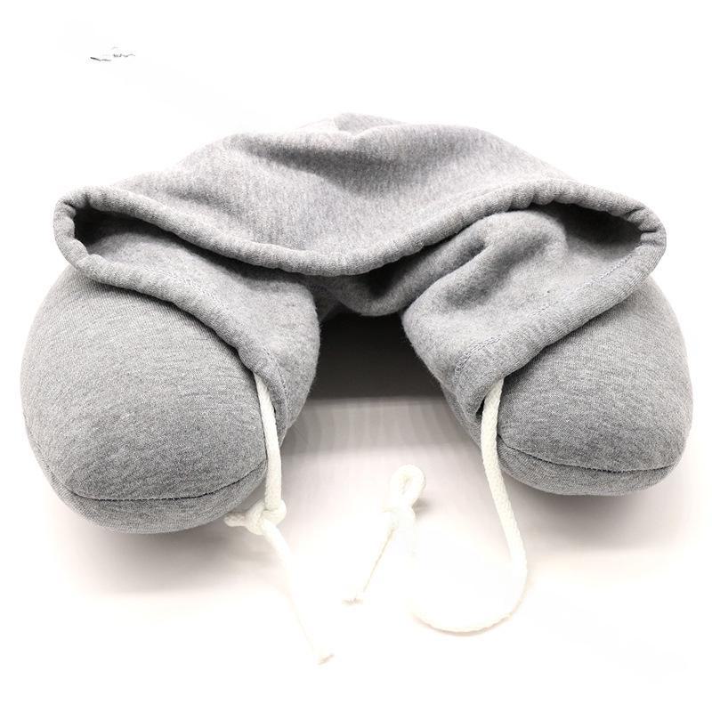 U-Shaped Hooded Neck Pillow with Hat, Cotton Micro-Particle Travel Pillow for Airplane or Nap
