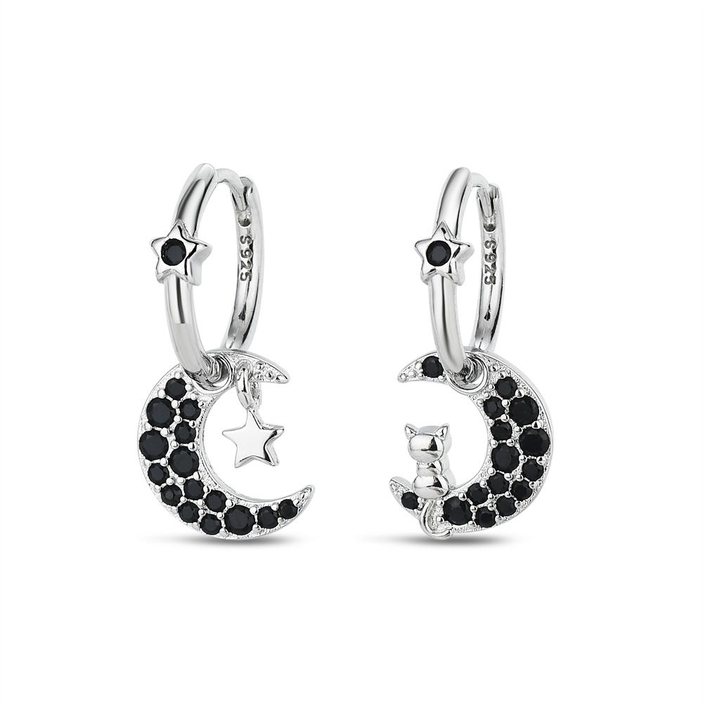 Black Awn New Classic Silver Color Round Trendy Spinel Engagement Hoop Earrings for Women Jewelry I181