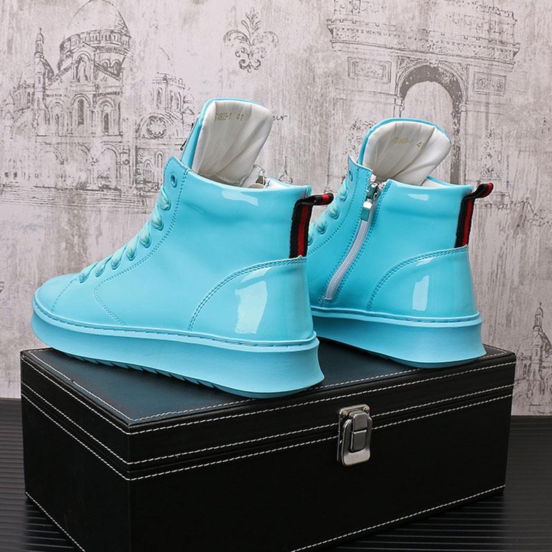 Fashion New Fashion Men's High Tops Patent Leather Everyday All Match Causal Shoes Male Flats Moccasins Walking Sneakers Zapatos Hombre