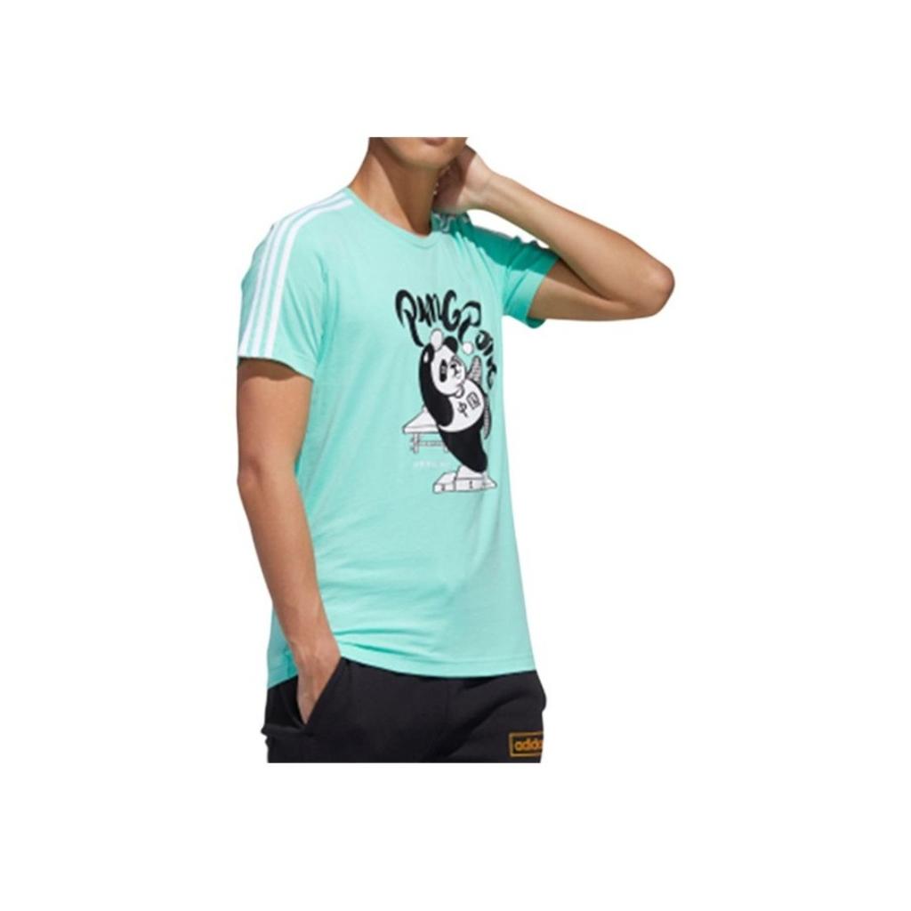 Adidas NEO Panda Playing Ping Pong Print Slim Fit T-Shirt Men Tops Teal GK1553